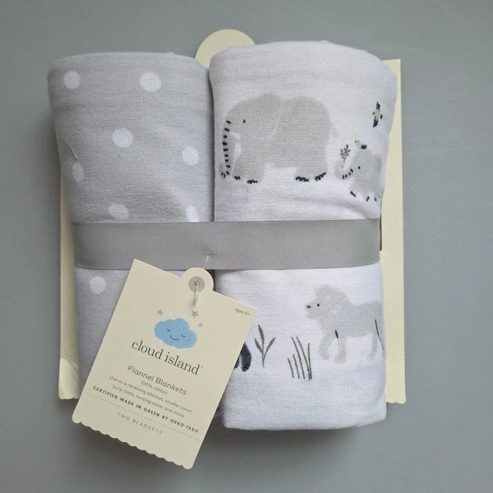 Cloud Island Flannel Blanket Larger Size 2pk Two by Two Animals Nursing‎ Cover